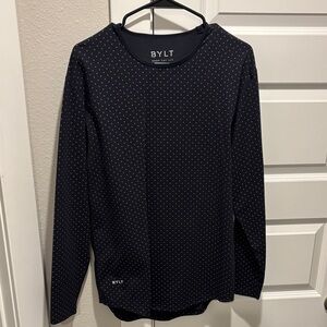 BYLT Navy Polka Dot Long Sleeve Shirt